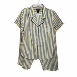 Lauren Ralph Lauren Yellow and Blue Stripe Short Sleeve and Capri Pant Pajama XL
